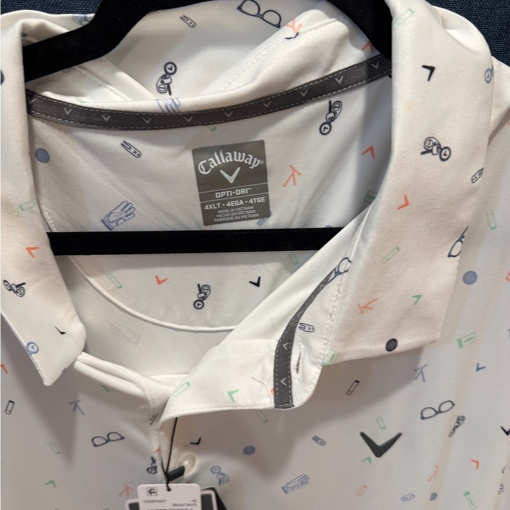 Callaway White Men's Golf Polo with Multicolor Micro Icons